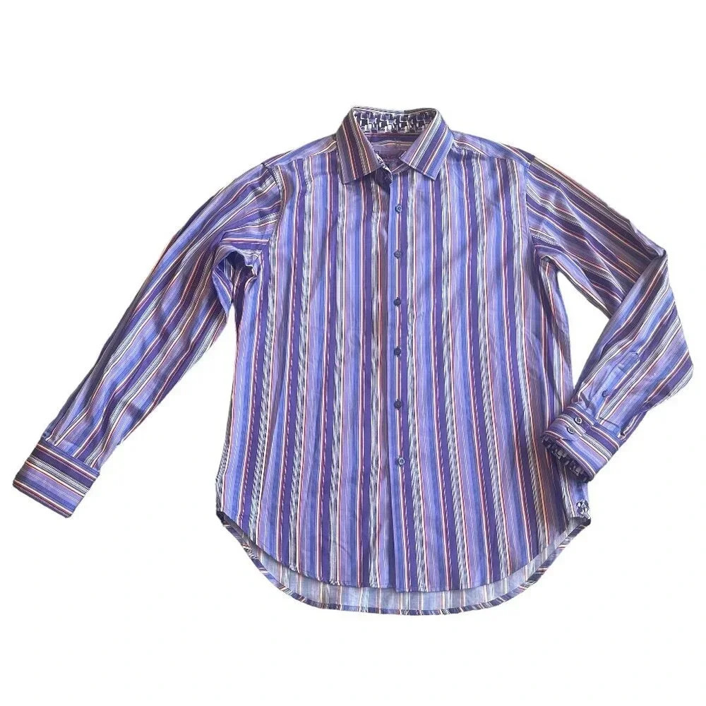 Robert Graham Purple Stripe Button-Down Shirt Dress Casual Size Medium Men's